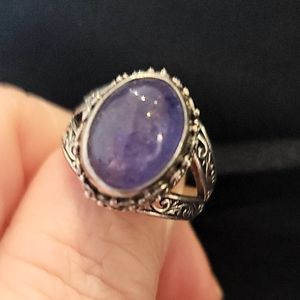 Real Tanzanite Cabochon and Sterling Silver Ring Large presence